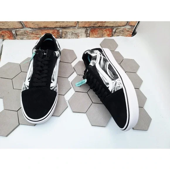 Men Sz 12 Vans Old School Comfy Cush Black White Swirl Sneakers CC After Dark - Picture 10 of 11